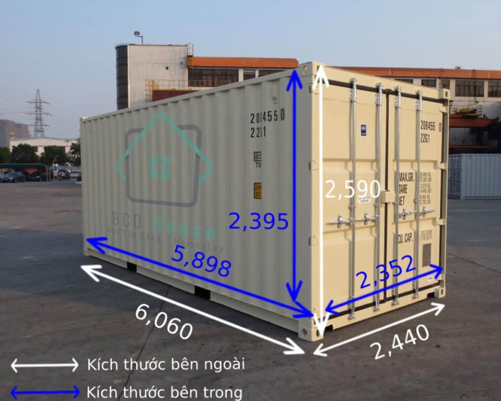 Kích thước của nhà ở container 20 feet tiêu chuẩn